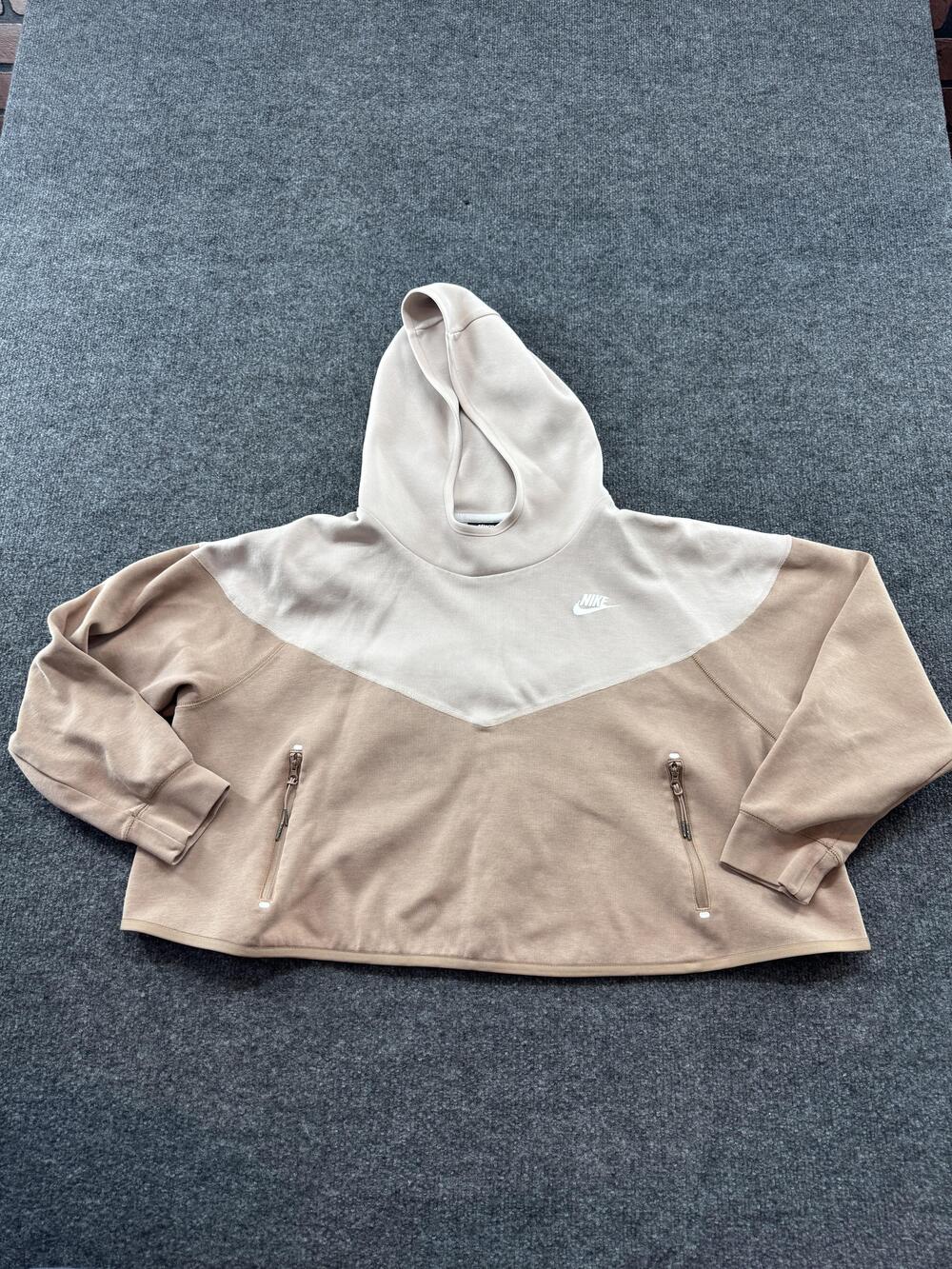 Nike Hoodie Womens 1X Beige Colorblock Fleece Pullover Zip Pockets CT6631-215